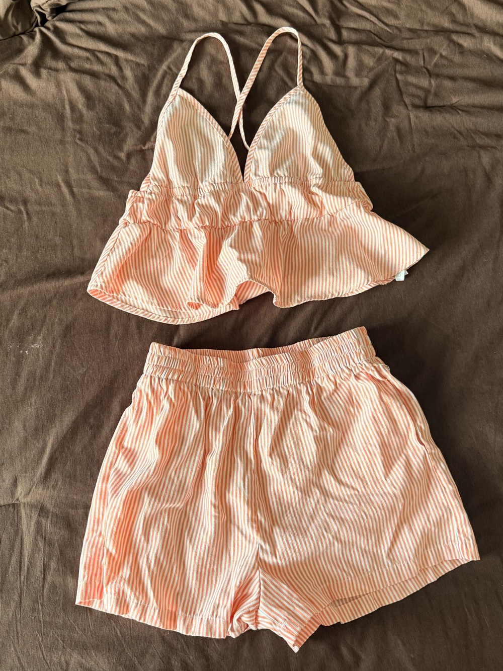 Women’s Peach Stripe Sleep Set - Bralette & Shorts